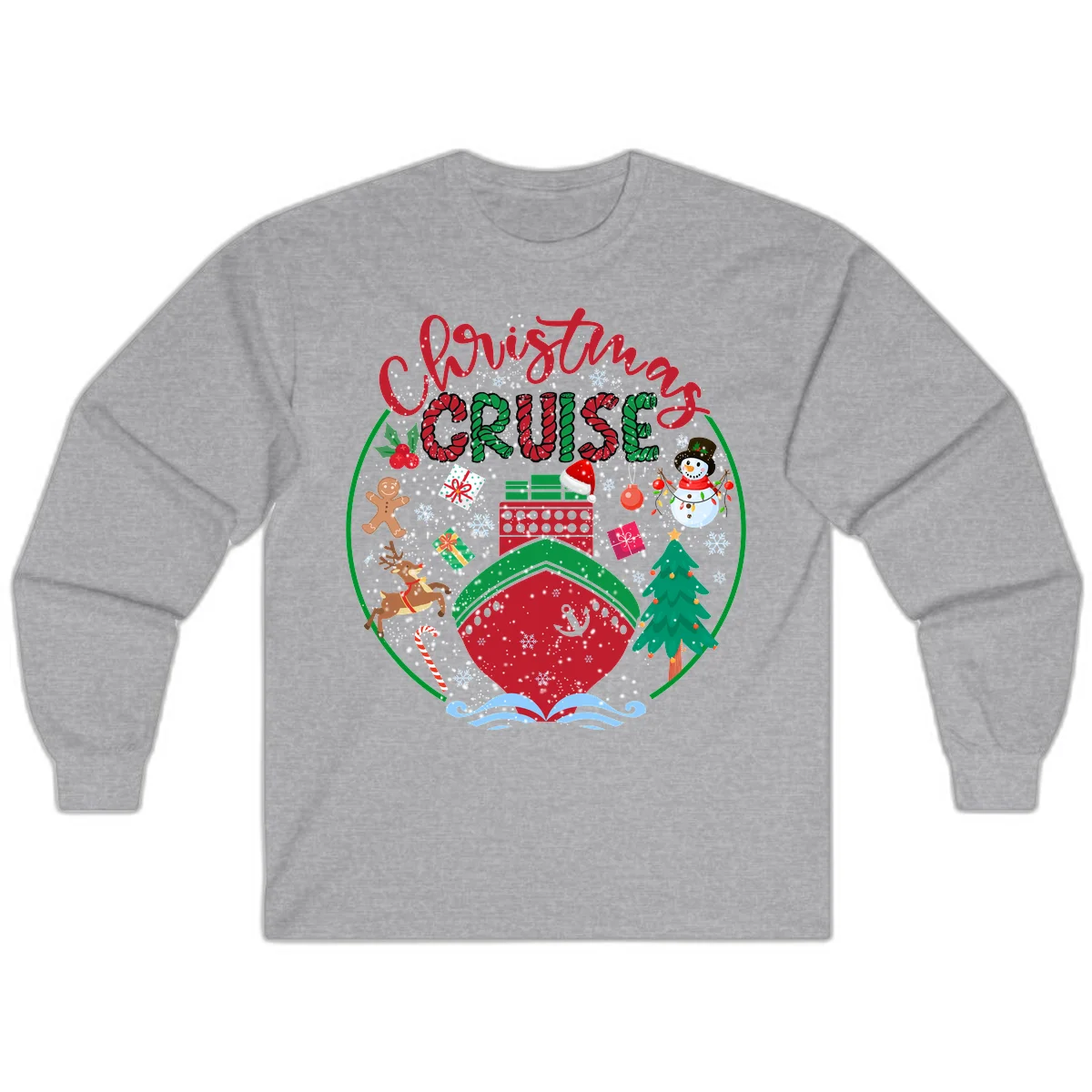 Cruising Cheer Holiday Long Sleeve Cruise Shirt in Sport Grey