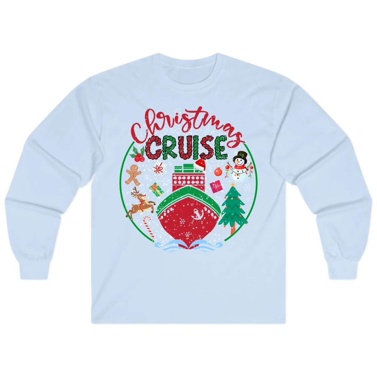 Cruising Cheer Holiday Long Sleeve Cruise Shirt in Light Blue