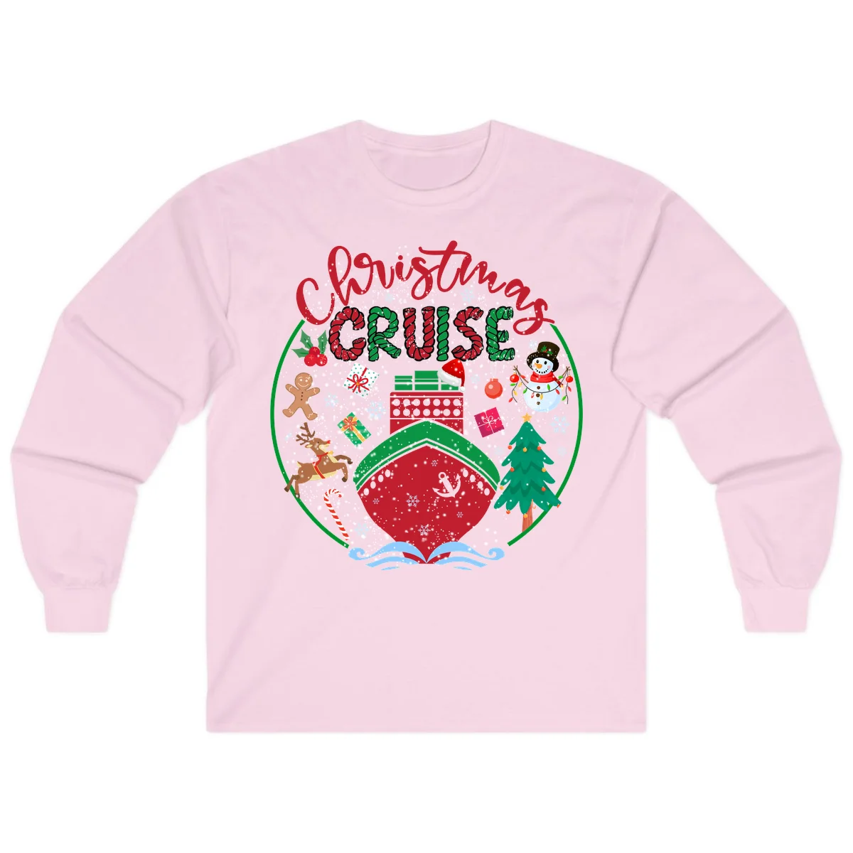 Cruising Cheer Holiday Long Sleeve Cruise Shirt in Light Pink