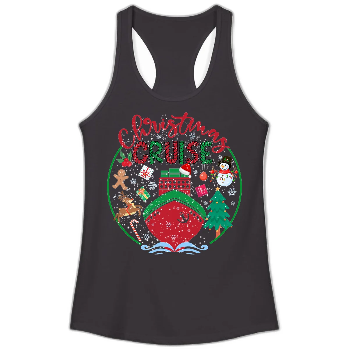 Cruising Cheer Holiday Ladies Racerback Tank in Black