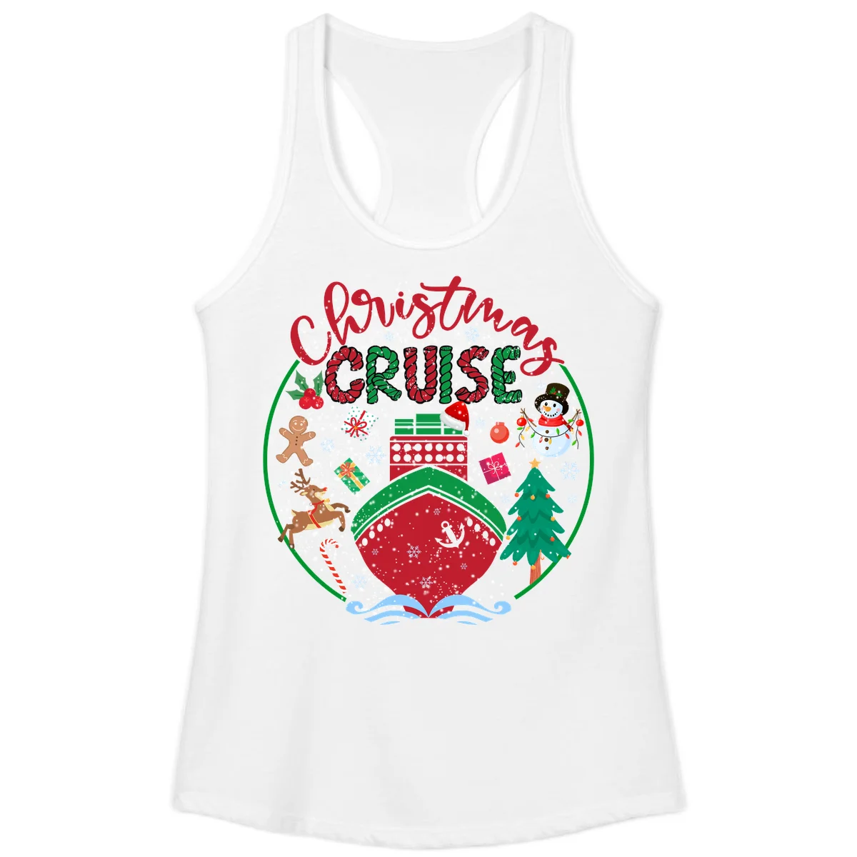 Cruising Cheer Holiday Ladies Racerback Tank in White