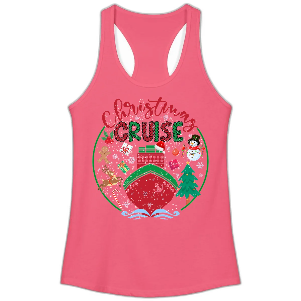 Cruising Cheer Holiday Ladies Racerback Tank in Hot Pink