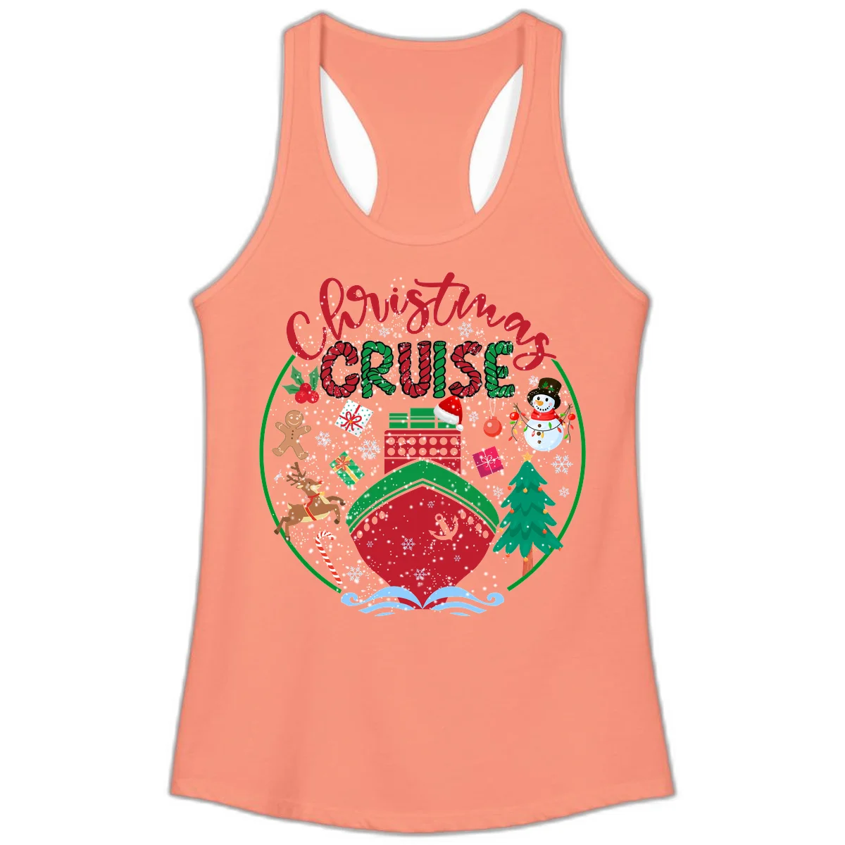 Cruising Cheer Holiday Ladies Racerback Tank in Solid Light Orange