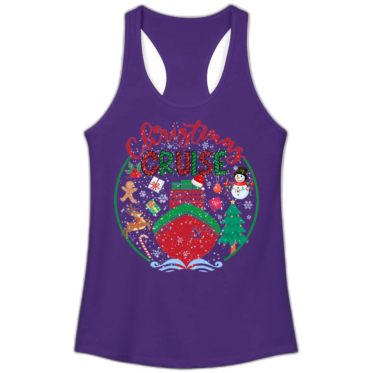 Cruising Cheer Holiday Ladies Racerback Tank in Solid Purple Rush