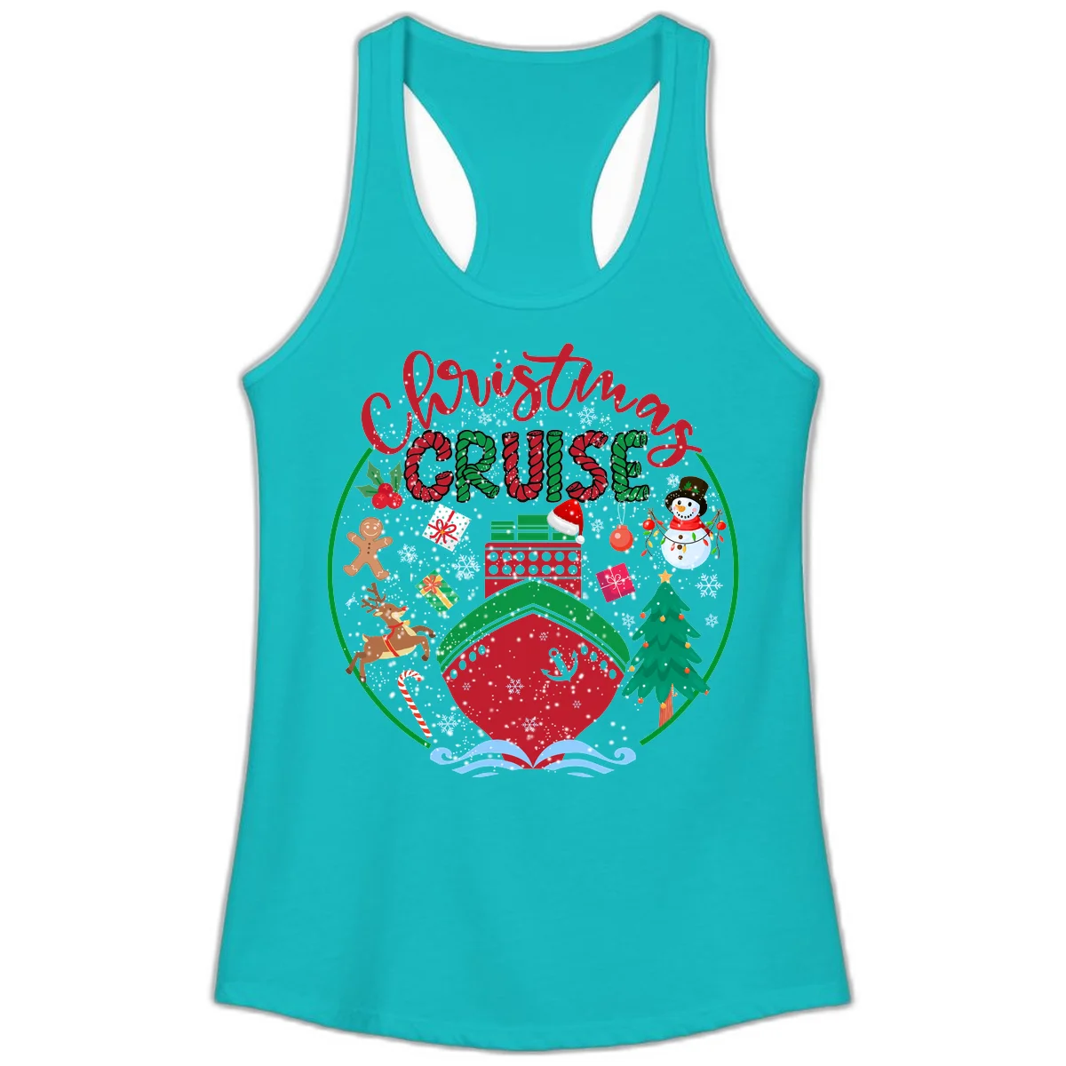 Cruising Cheer Holiday Ladies Racerback Tank in Tahiti Blue