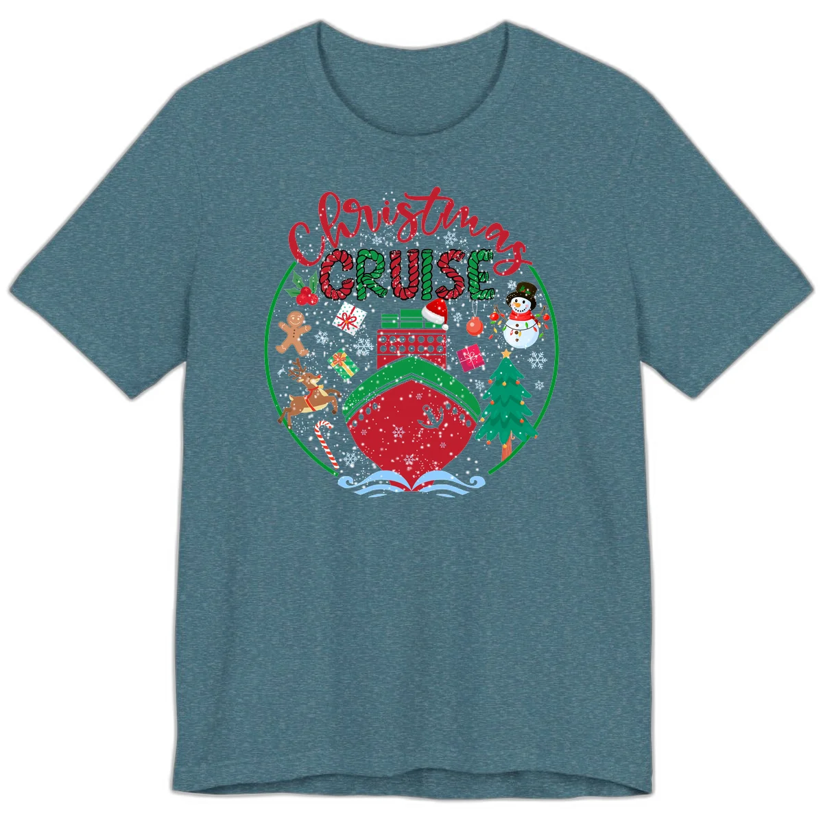 Cruising Cheer Holiday Premium Cruise Tee in Heather Deep Teal