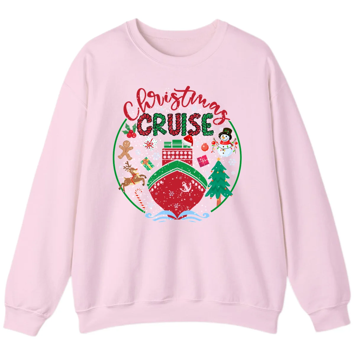 Cruising Cheer Holiday Christmas Cruise Sweatshirt in Light Pink