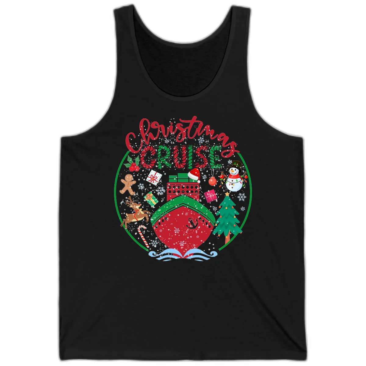 Cruising Cheer Holiday Christmas Cruise Tank Top in Black