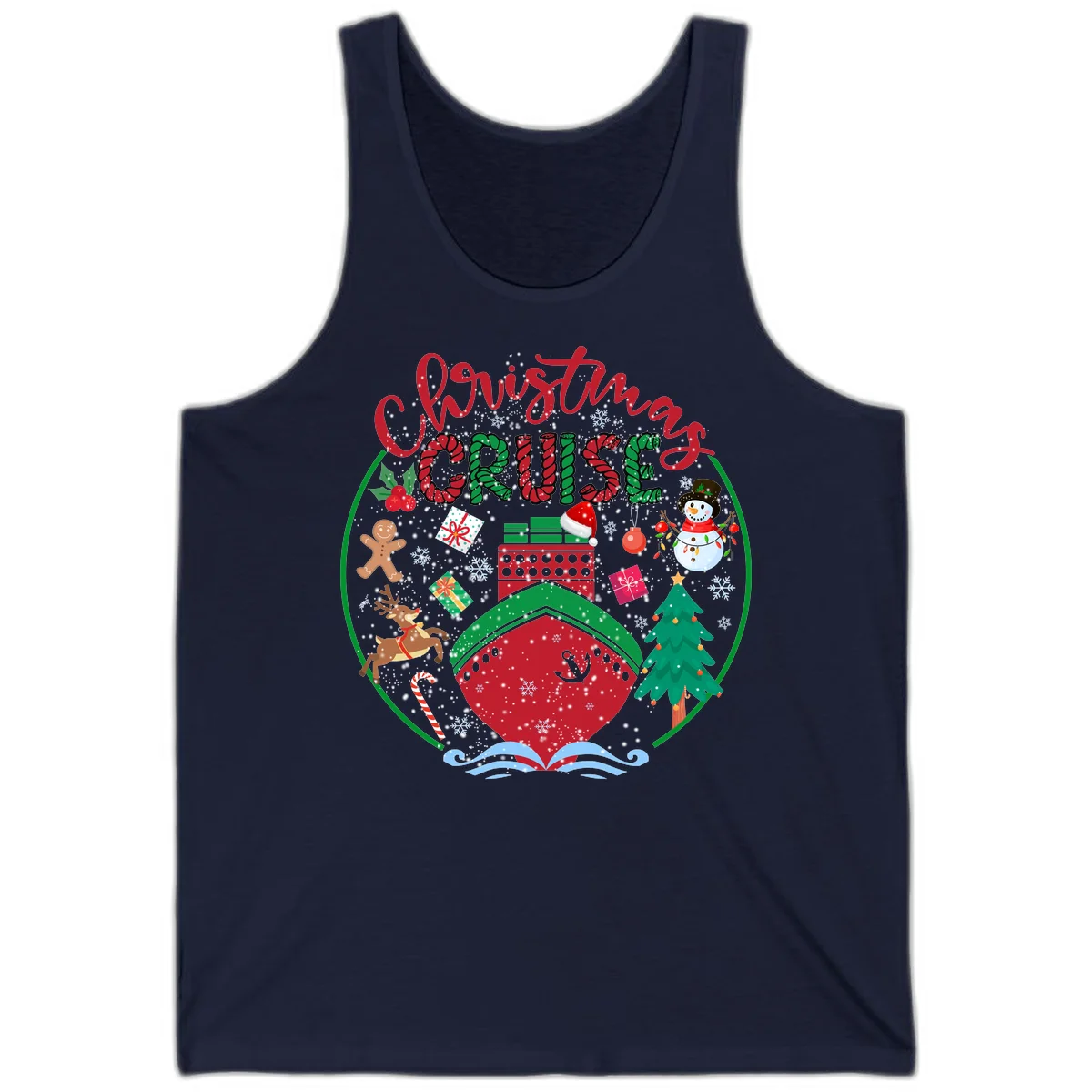 Cruising Cheer Holiday Christmas Cruise Tank Top in Navy