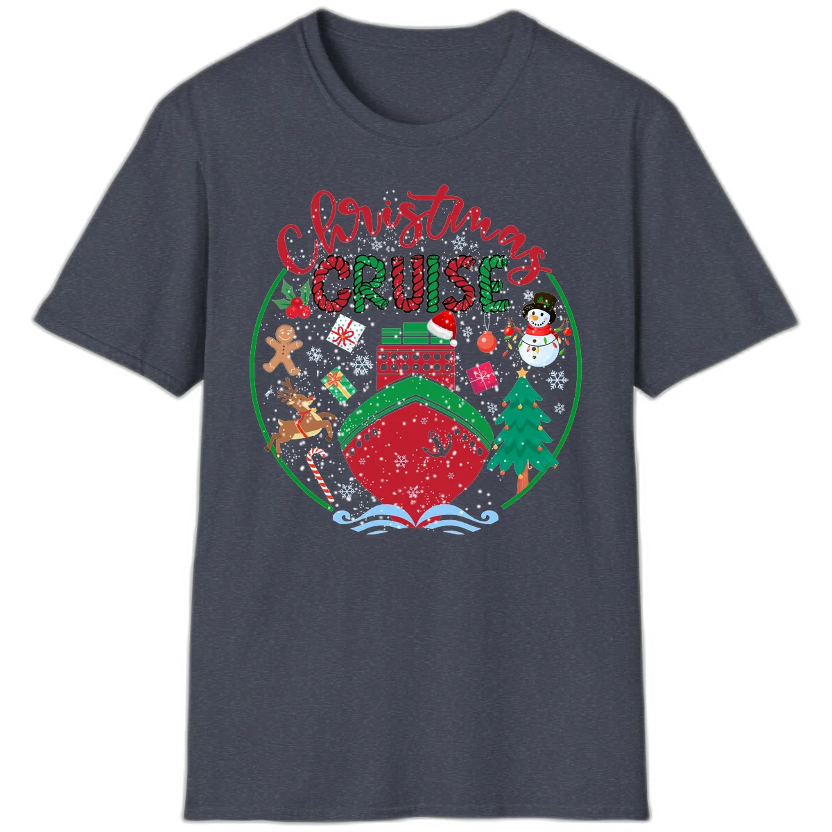 Cruising Cheer Holiday Christmas Vacation T-Shirt in Heather Navy