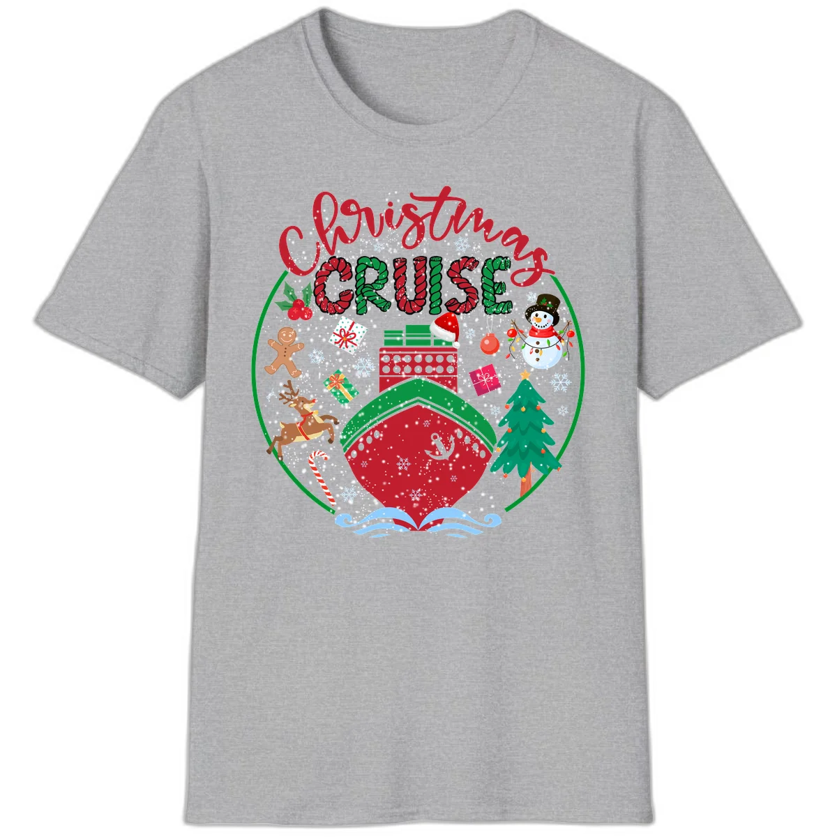 Cruising Cheer Holiday Christmas Vacation T-Shirt in Sport Grey