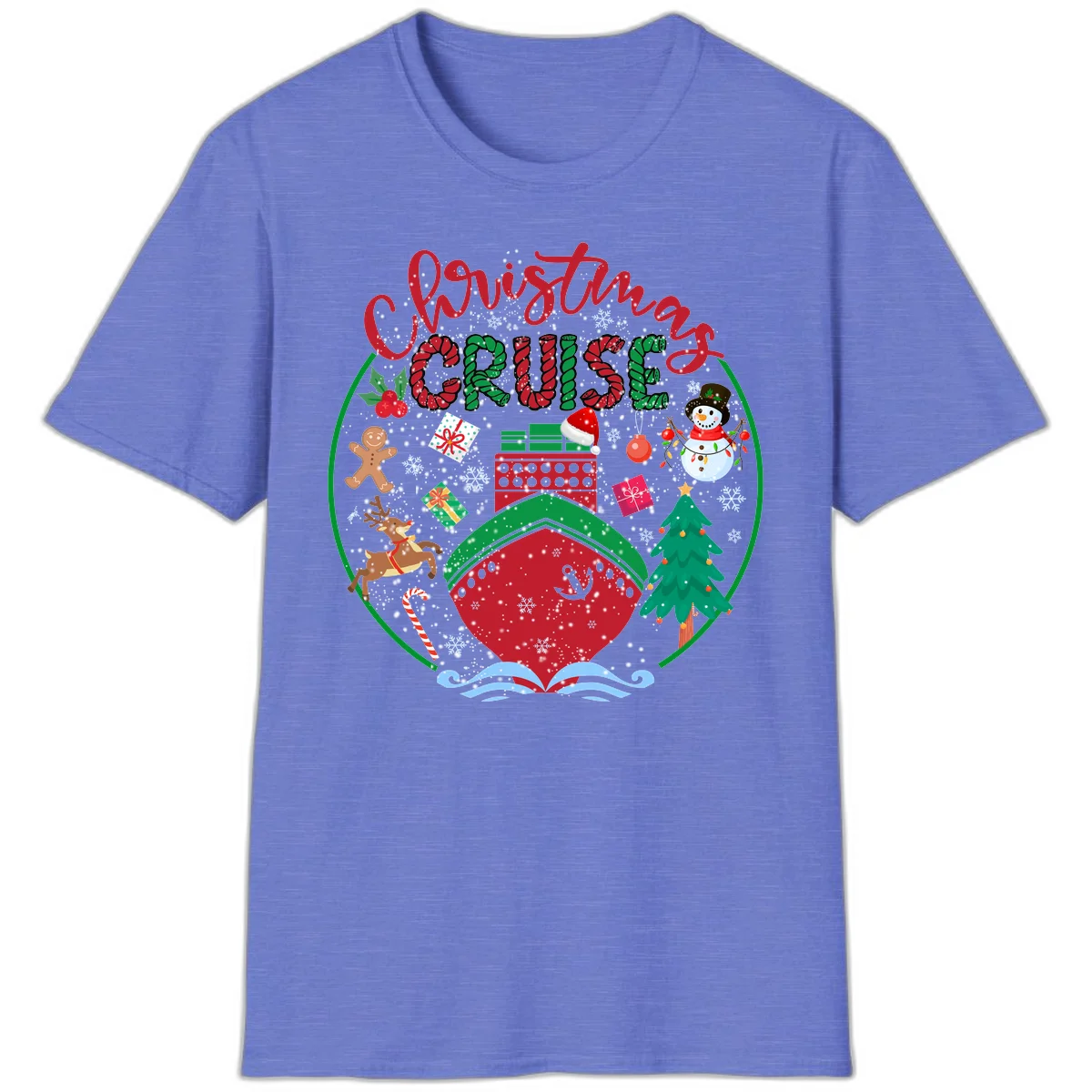 Cruising Cheer Holiday Christmas Vacation T-Shirt in Heather Royal