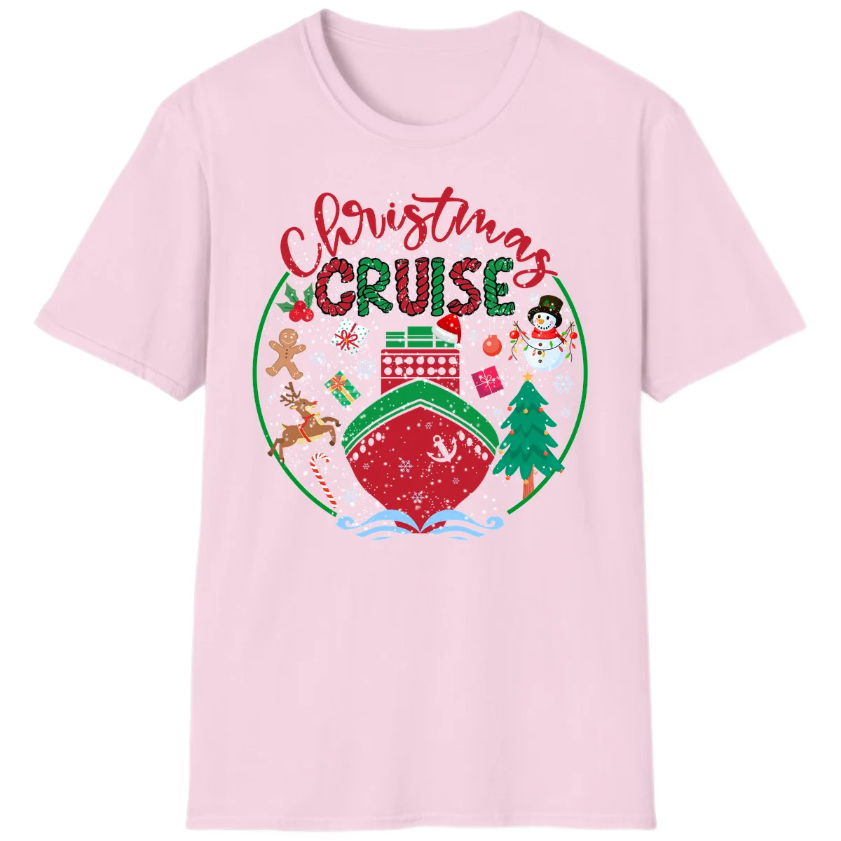 Cruising Cheer Holiday Christmas Vacation T-Shirt in Light Pink