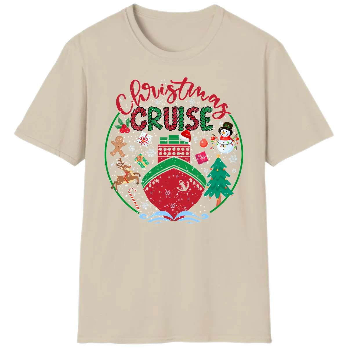 Cruising Cheer Holiday Christmas Vacation T-Shirt in Sand