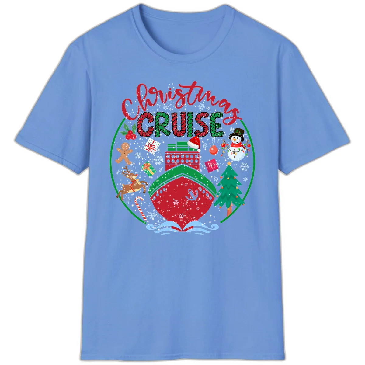 Cruising Cheer Holiday Christmas Vacation T-Shirt in Carolina Blue