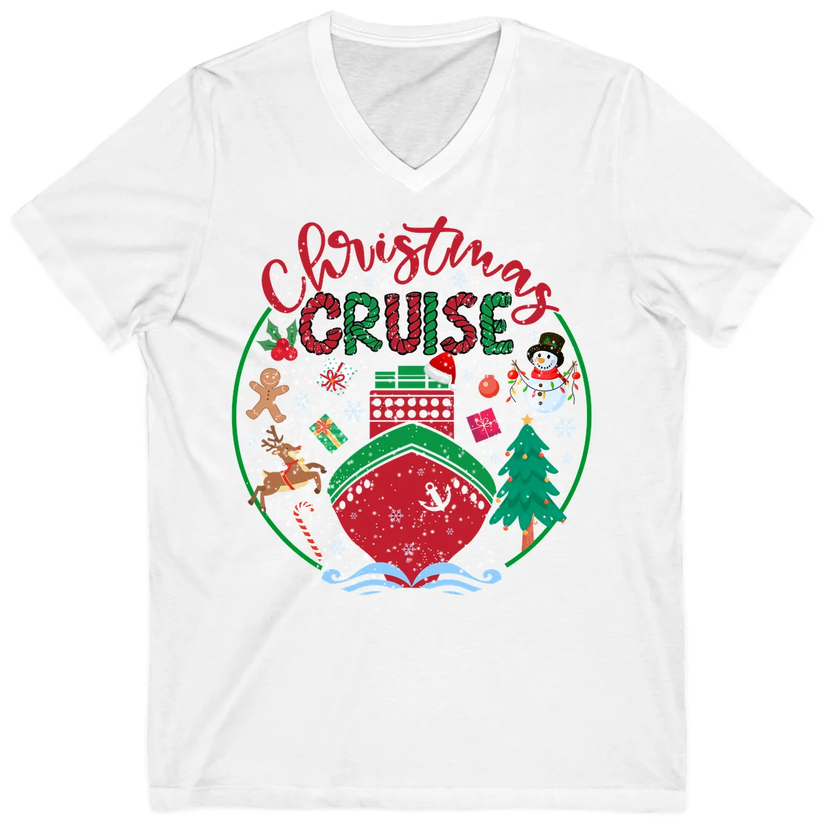 Cruising Cheer Holiday V-Neck Cruise Tee in White