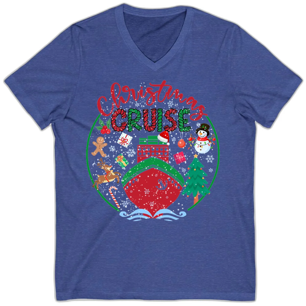 Cruising Cheer Holiday V-Neck Cruise Tee in Heather True Royal
