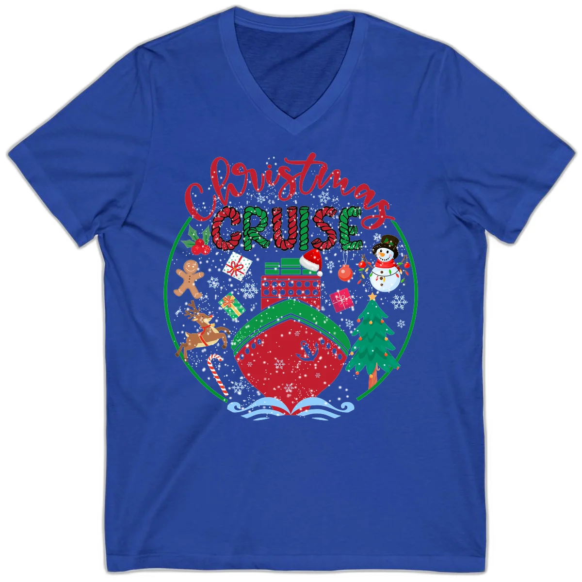 Cruising Cheer Holiday V-Neck Cruise Tee in True Royal