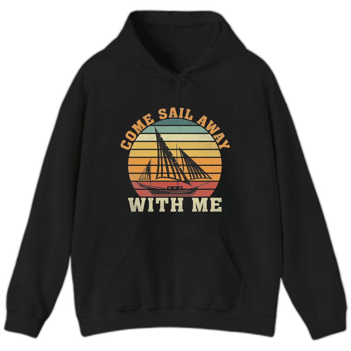 Come Sail Away With Me Retro Sailing Hoodie in Black