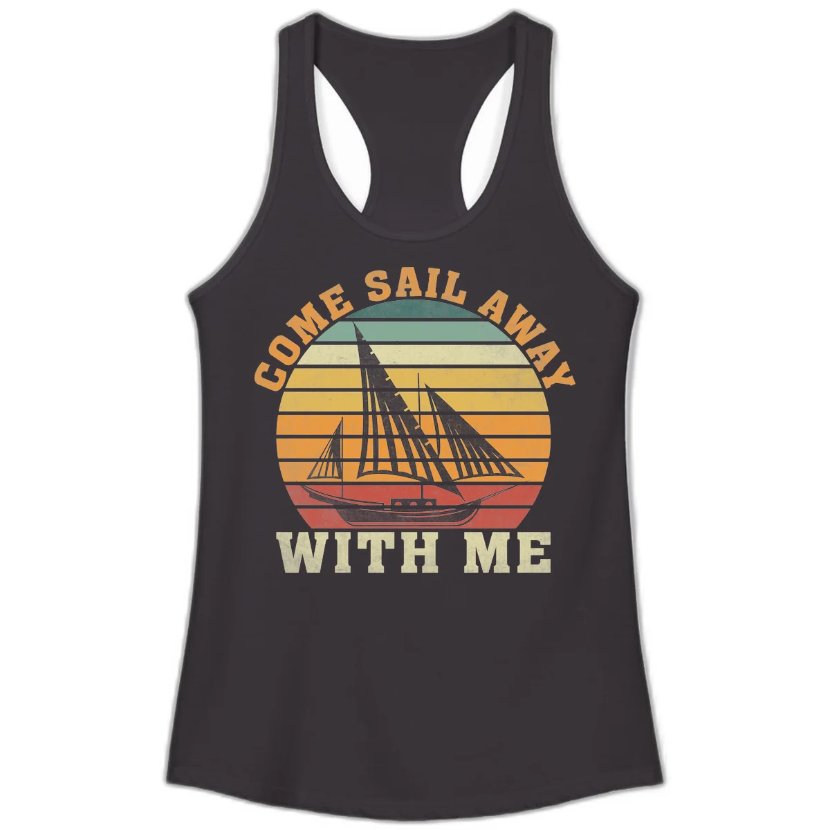 Come Sail Away With Me Ladies Racerback Tank in Black
