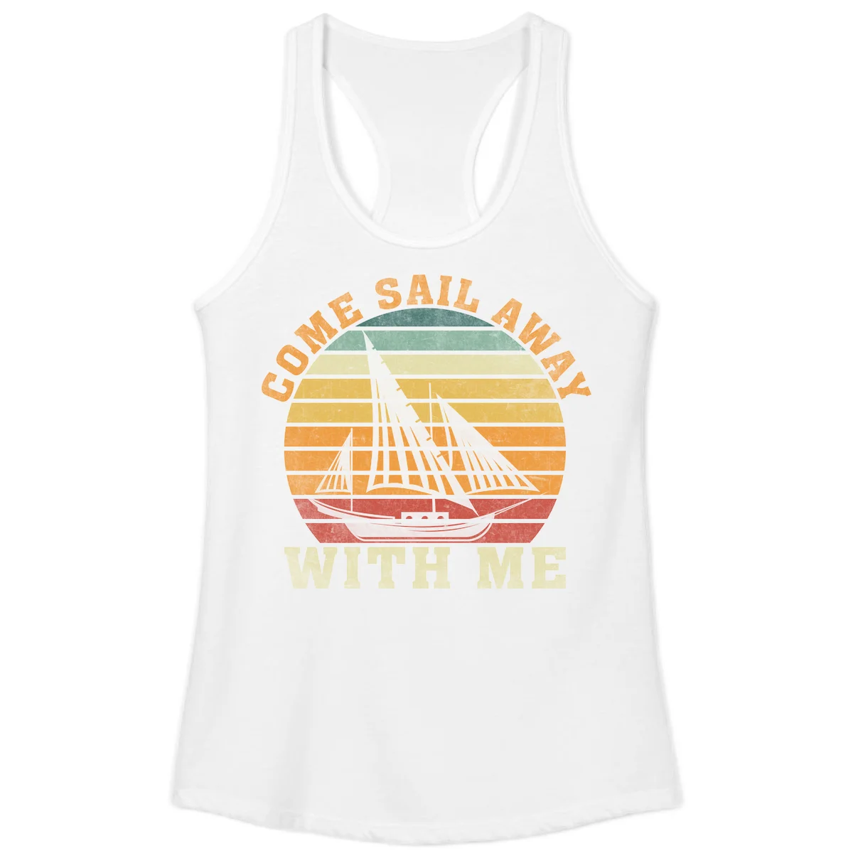 Come Sail Away With Me Ladies Racerback Tank in White