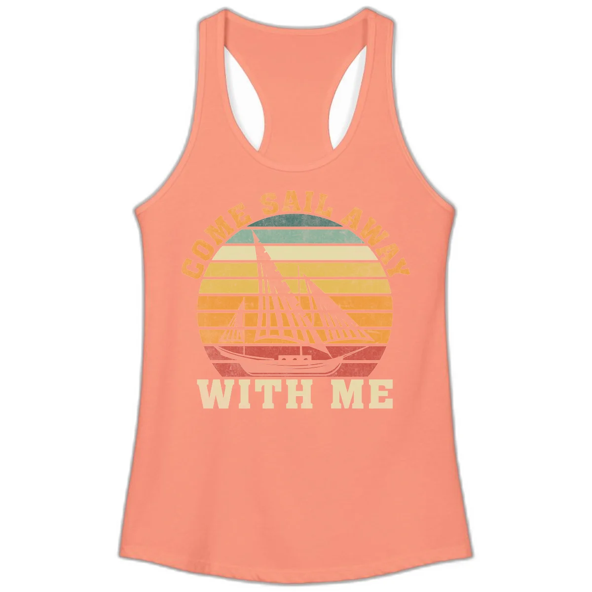 Come Sail Away With Me Ladies Racerback Tank in Solid Light Orange