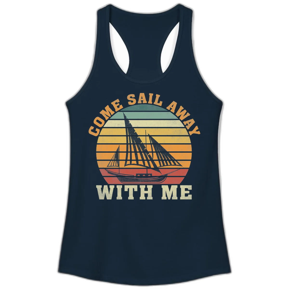 Come Sail Away With Me Ladies Racerback Tank in Solid Midnight Navy