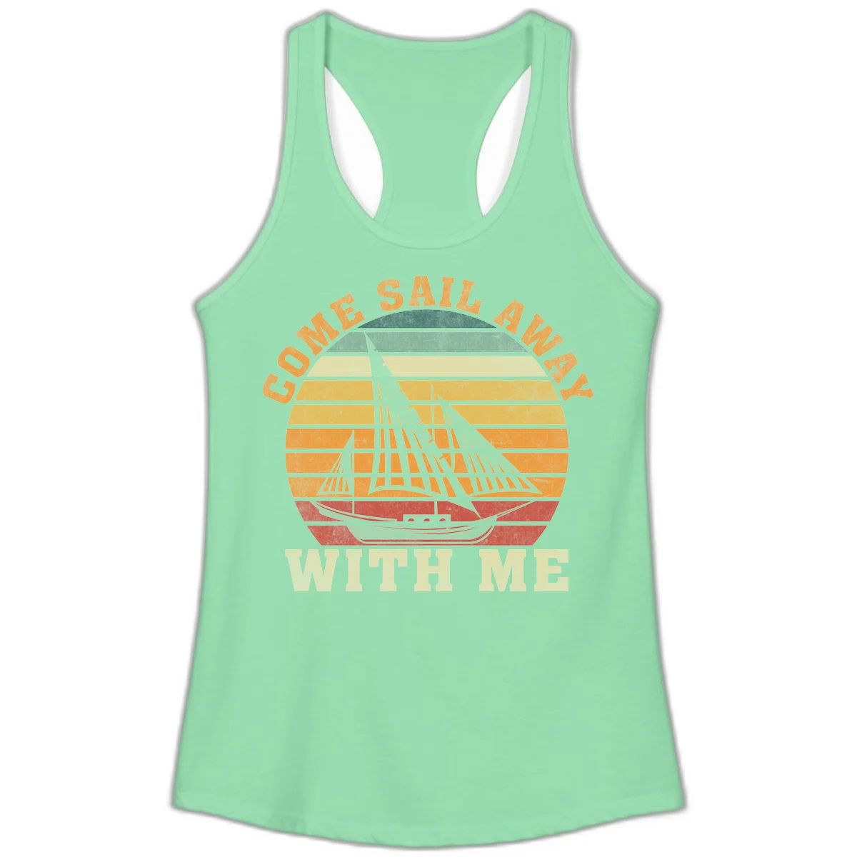Come Sail Away With Me Ladies Racerback Tank in Solid Mint