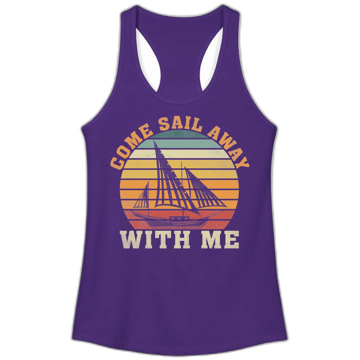 Come Sail Away With Me Ladies Racerback Tank in Solid Purple Rush