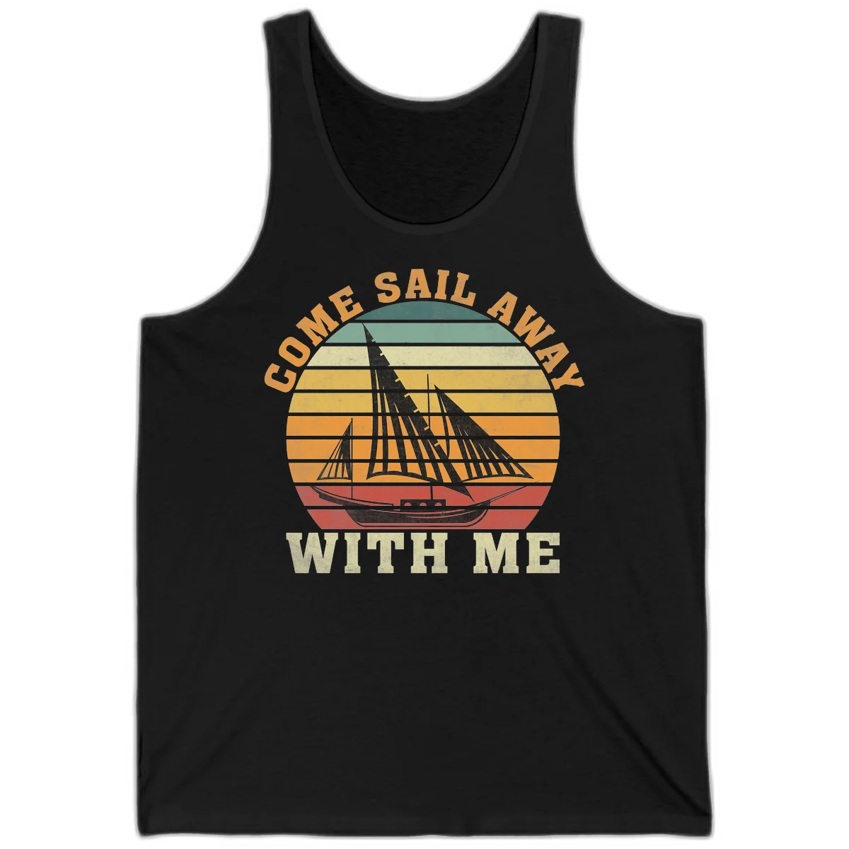 Come Sail Away With Me Vintage Cruise Tank Top in Black