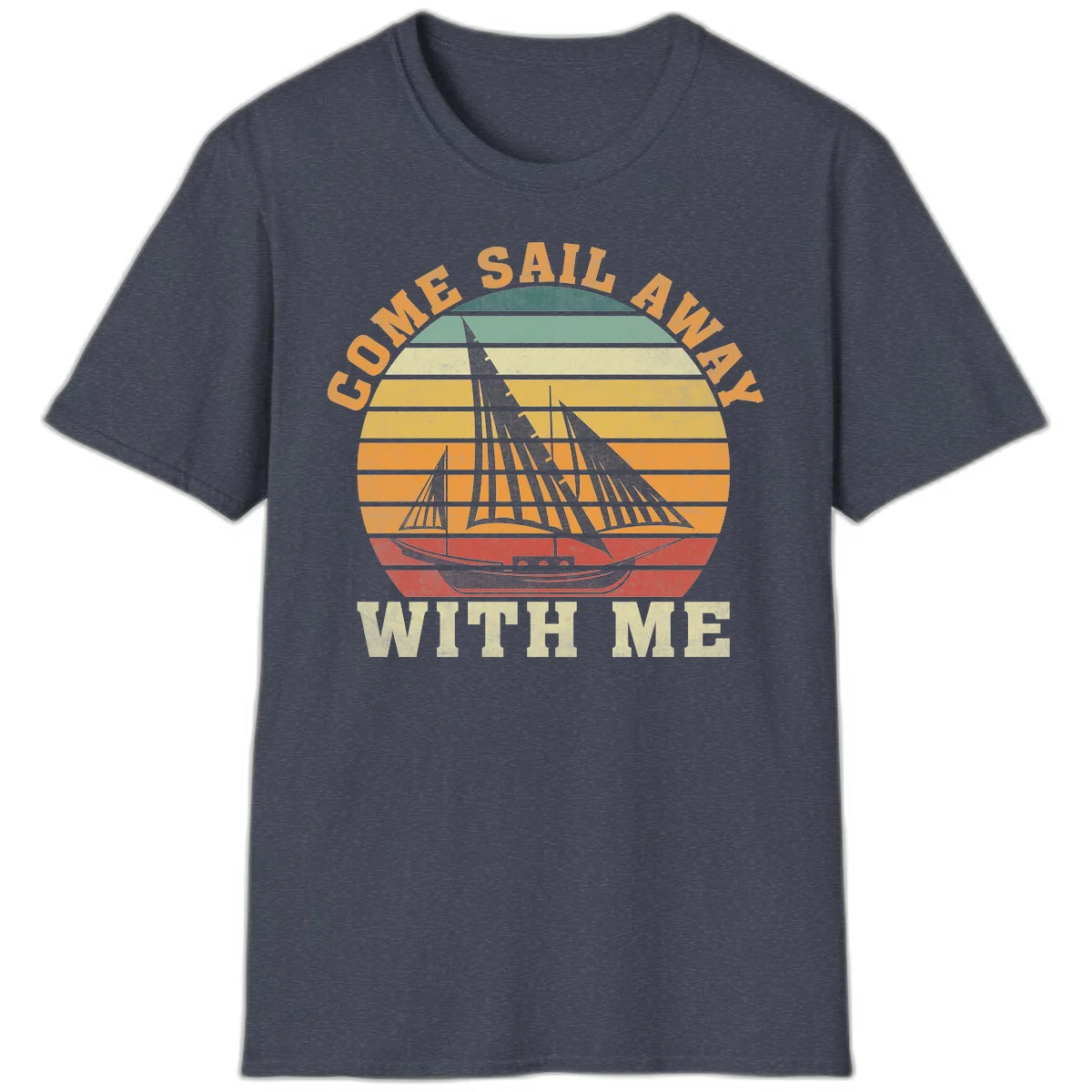 Come Sail Away With Me Vintage Cruise T-Shirt in Heather Navy