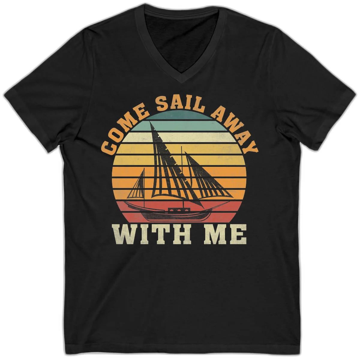 Come Sail Away With Me Vintage V-Neck Tee in Black
