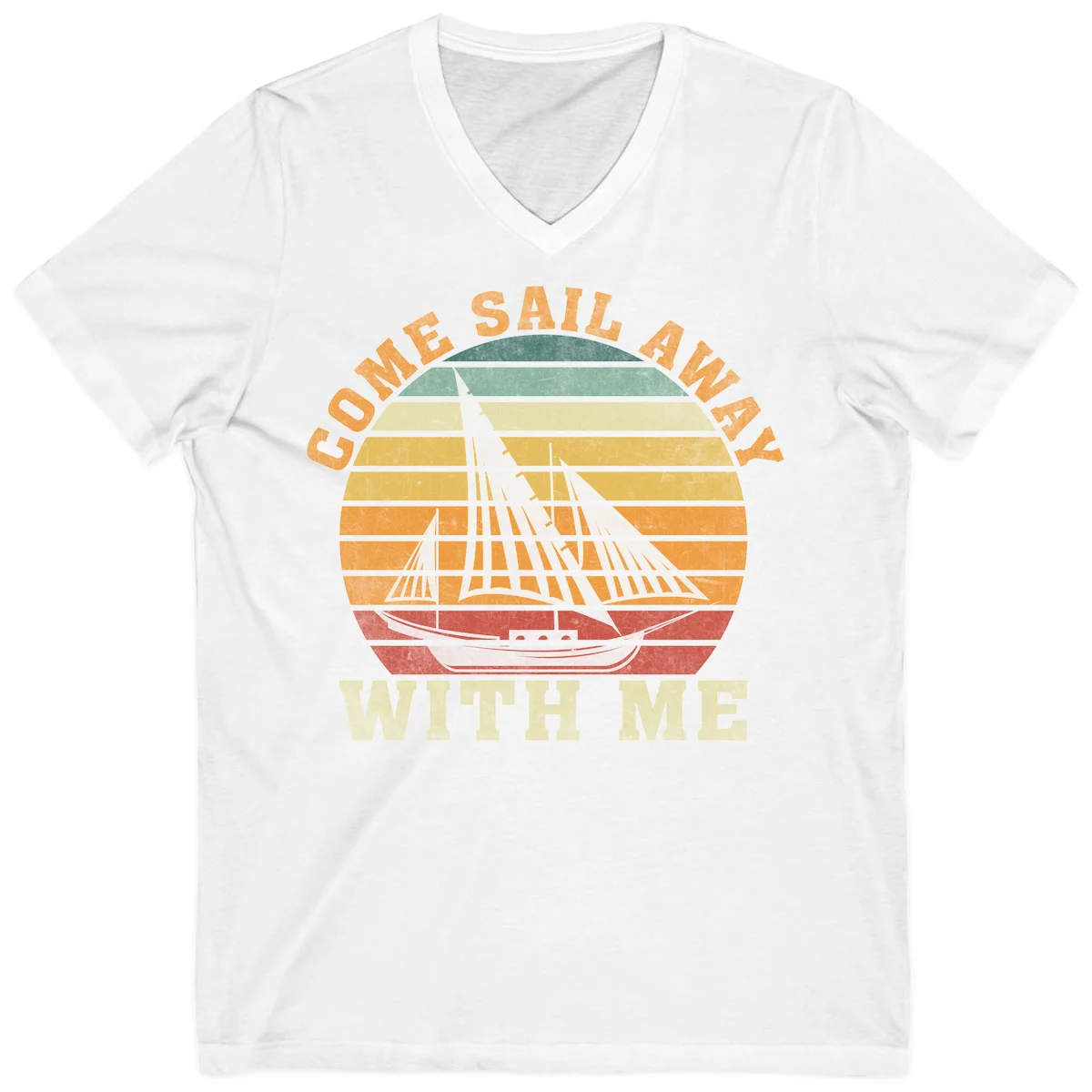 Come Sail Away With Me Vintage V-Neck Tee in White