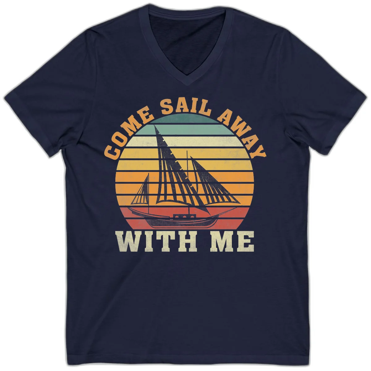 Come Sail Away With Me Vintage V-Neck Tee in Navy