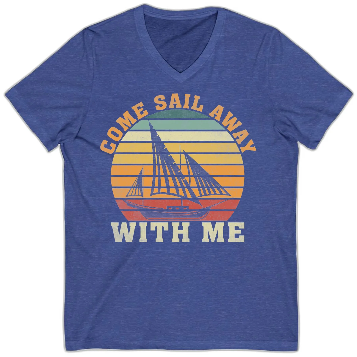 Come Sail Away With Me Vintage V-Neck Tee in Heather True Royal