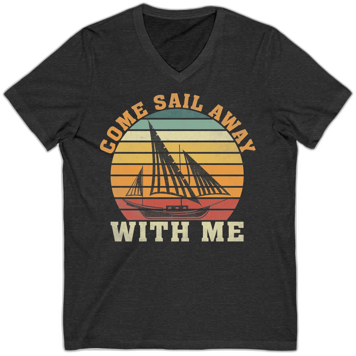 Come Sail Away With Me Vintage V-Neck Tee in Dark Grey Heather