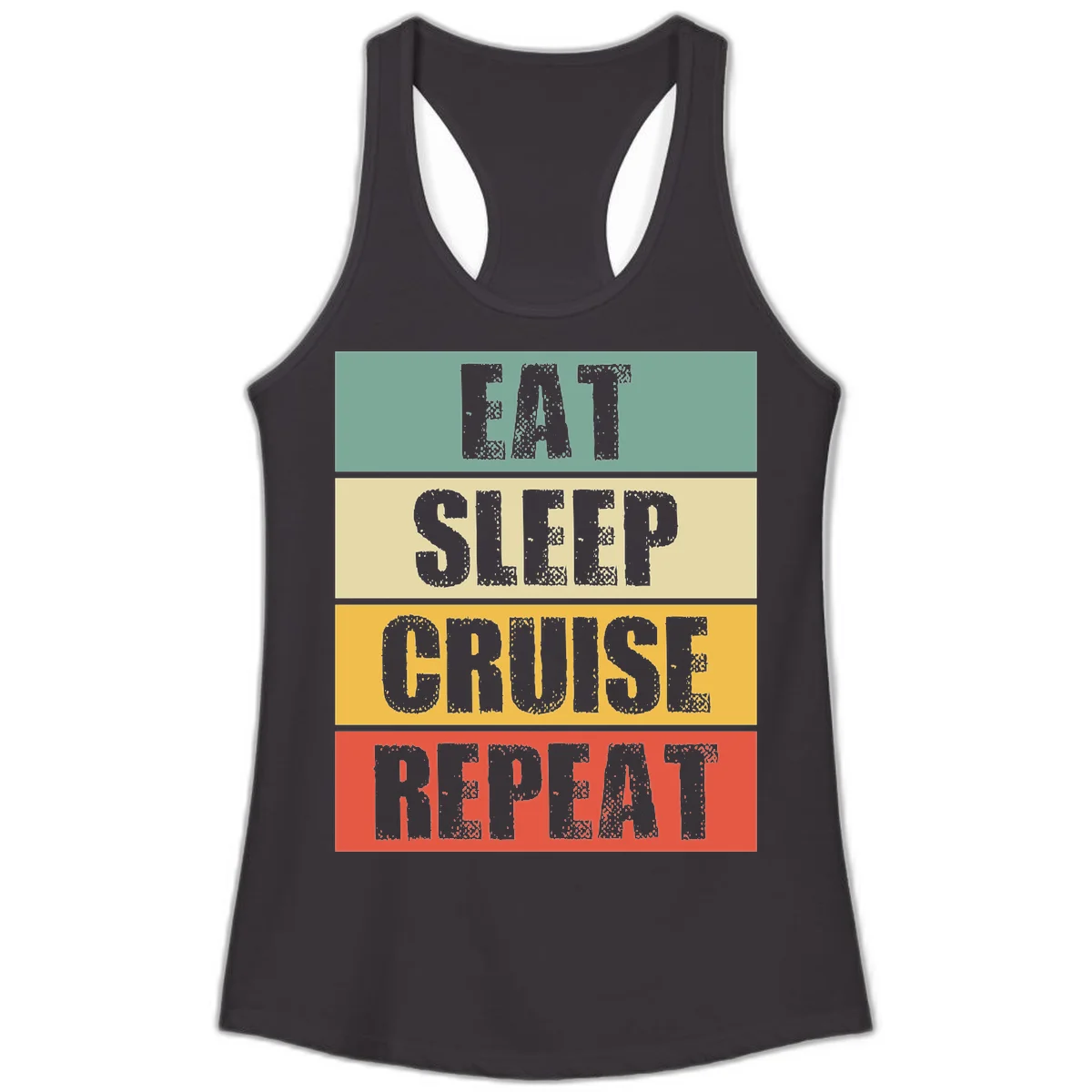 Eat Sleep Cruise Repeat Ladies Racerback Tank in Black
