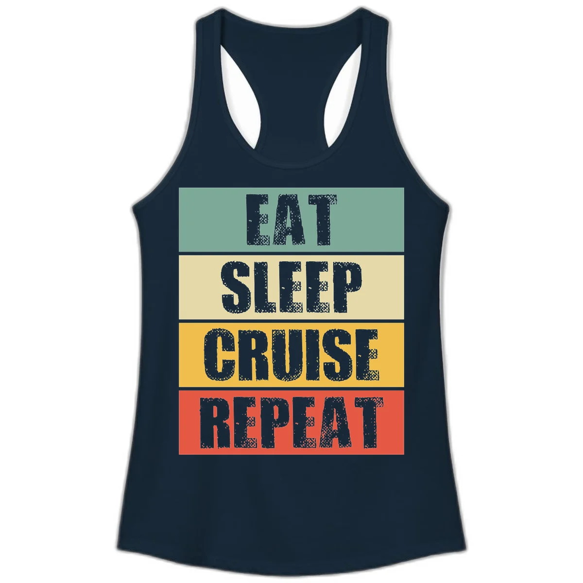 Eat Sleep Cruise Repeat Ladies Racerback Tank in Solid Midnight Navy