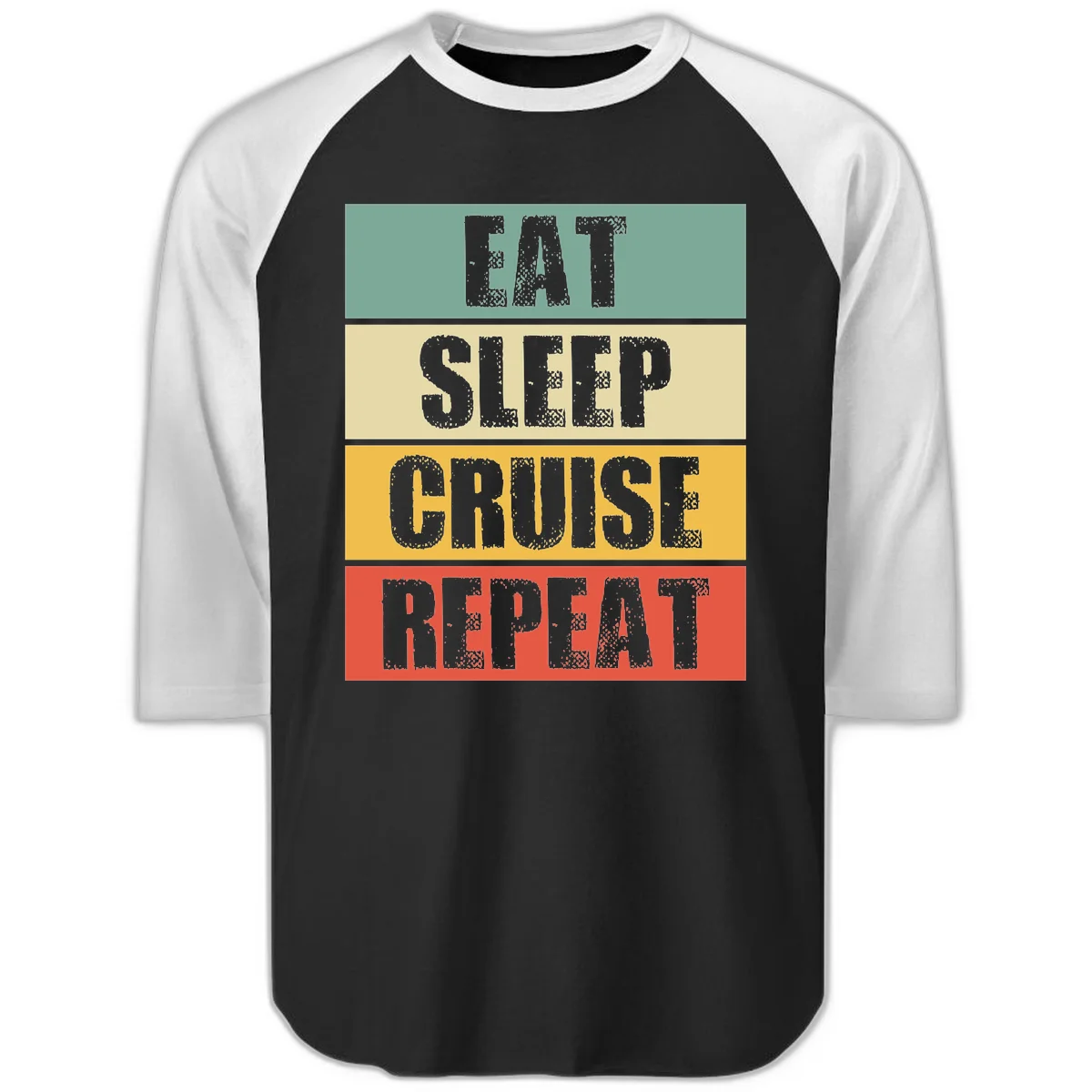 Eat Sleep Cruise Repeat Baseball Raglan Tee in Black White