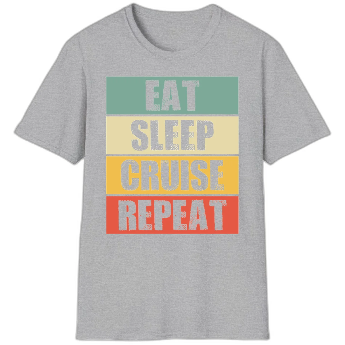 Eat Sleep Cruise Repeat Fun Vacation T-Shirt in Sport Grey