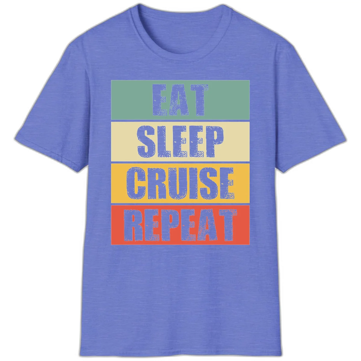 Eat Sleep Cruise Repeat Fun Vacation T-Shirt in Heather Royal