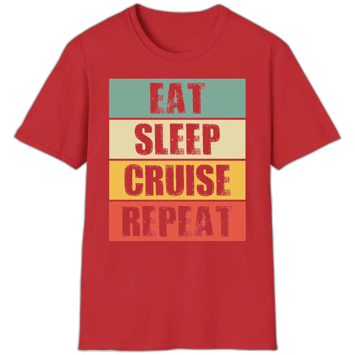 Eat Sleep Cruise Repeat Fun Vacation T-Shirt in Red