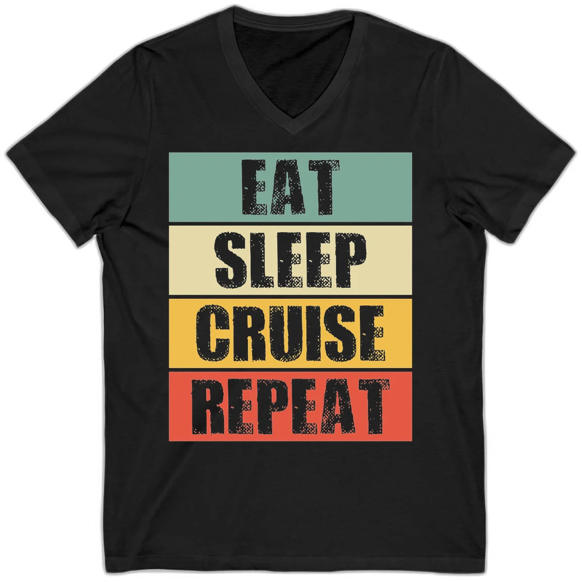 Eat Sleep Cruise Repeat Stylish V-Neck Tee in Black