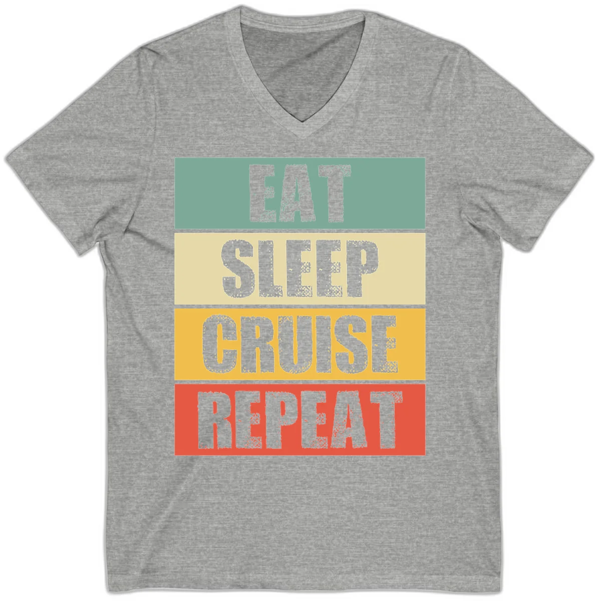 Eat Sleep Cruise Repeat Stylish V-Neck Tee in Athletic Heather