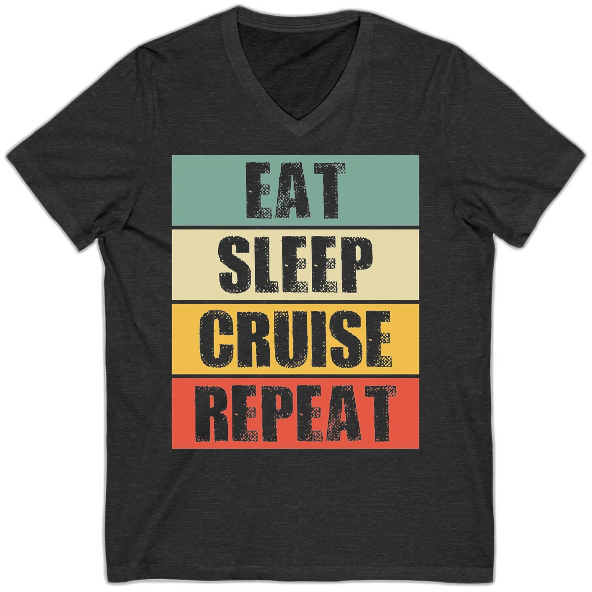 Eat Sleep Cruise Repeat Stylish V-Neck Tee in Dark Grey Heather