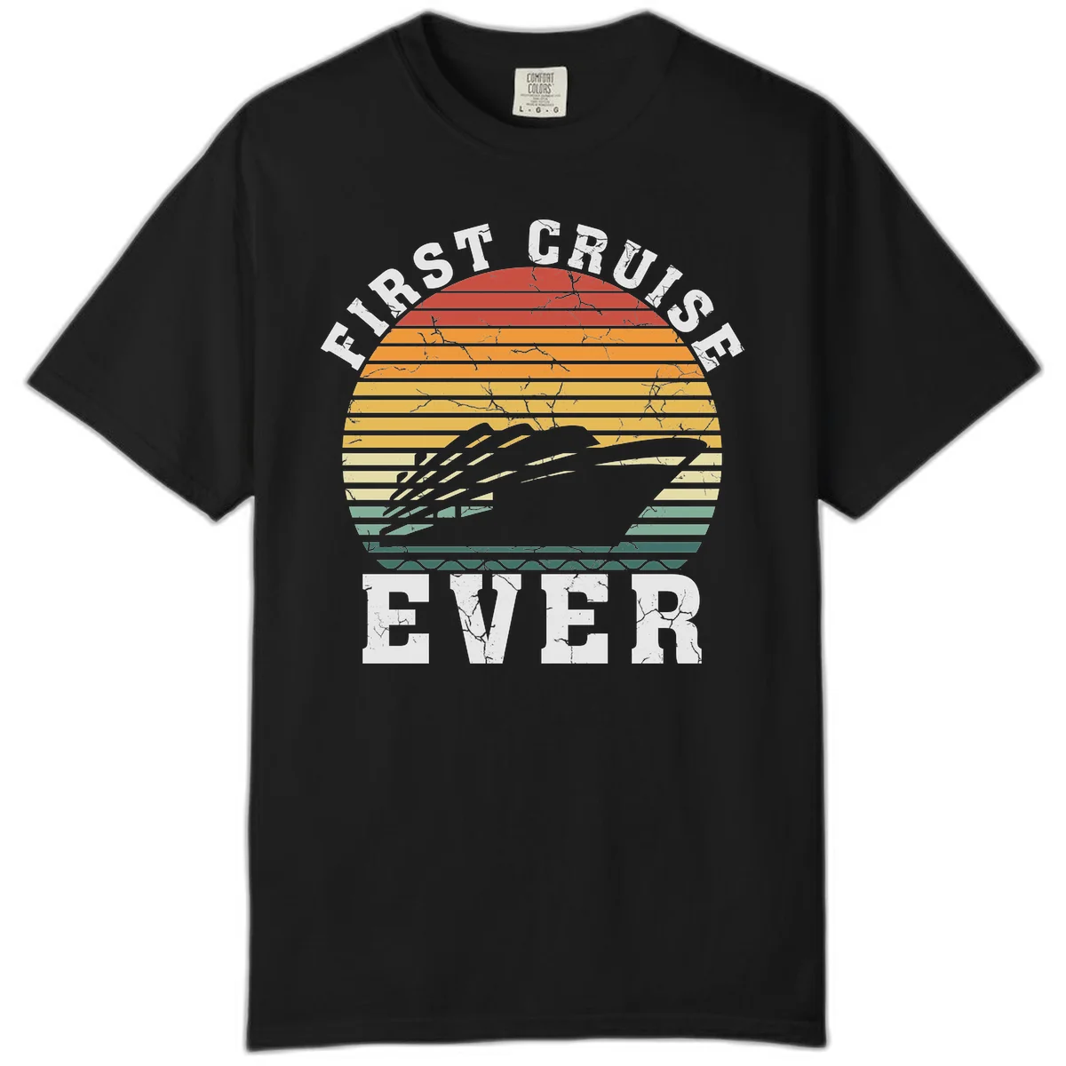 First Cruise Ever Retro Sunset Comfort Color T-Shirt in Black