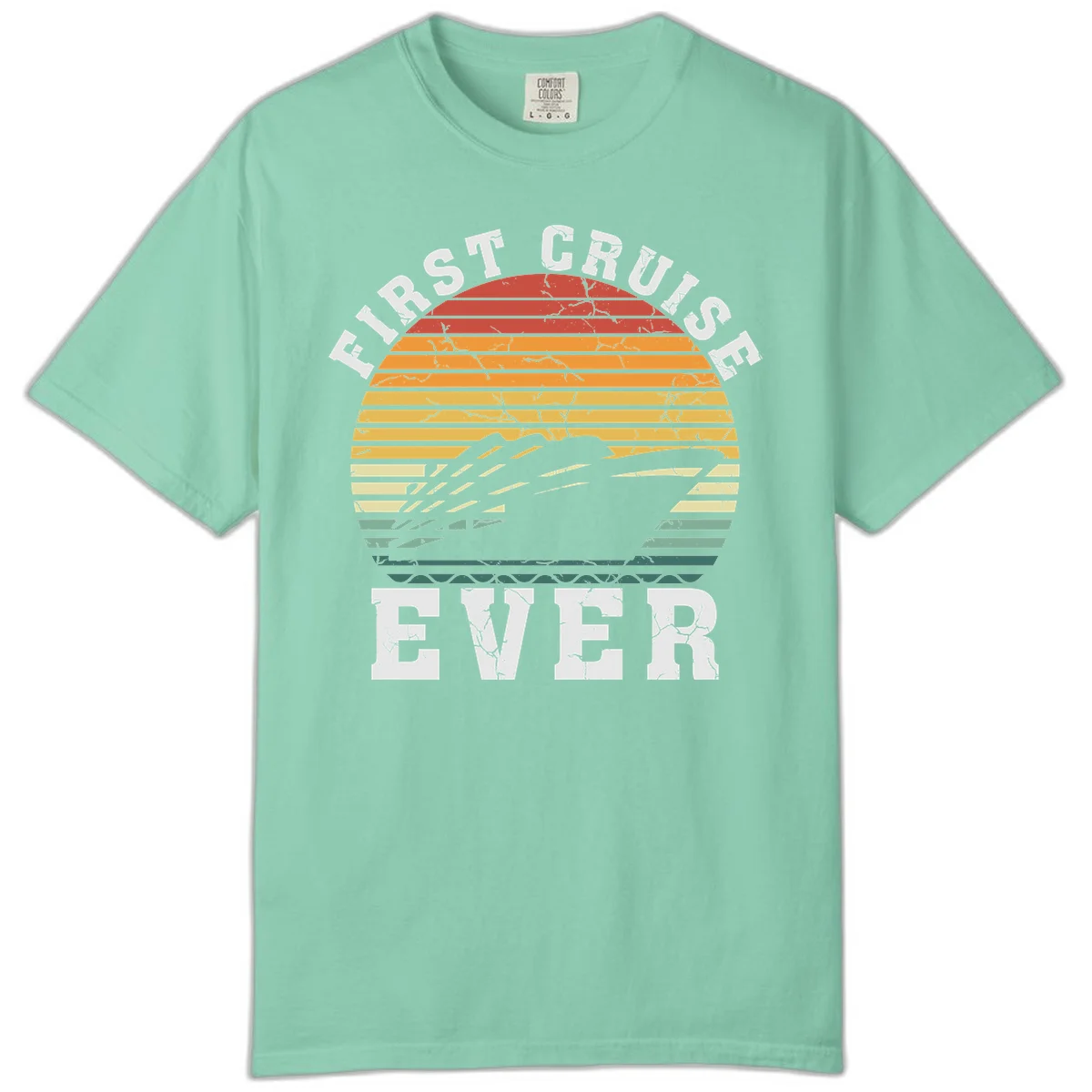First Cruise Ever Retro Sunset Comfort Color T-Shirt in Island Reef