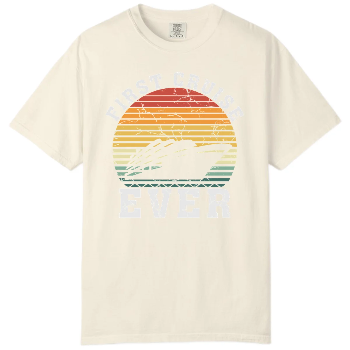 First Cruise Ever Retro Sunset Comfort Color T-Shirt in Ivory