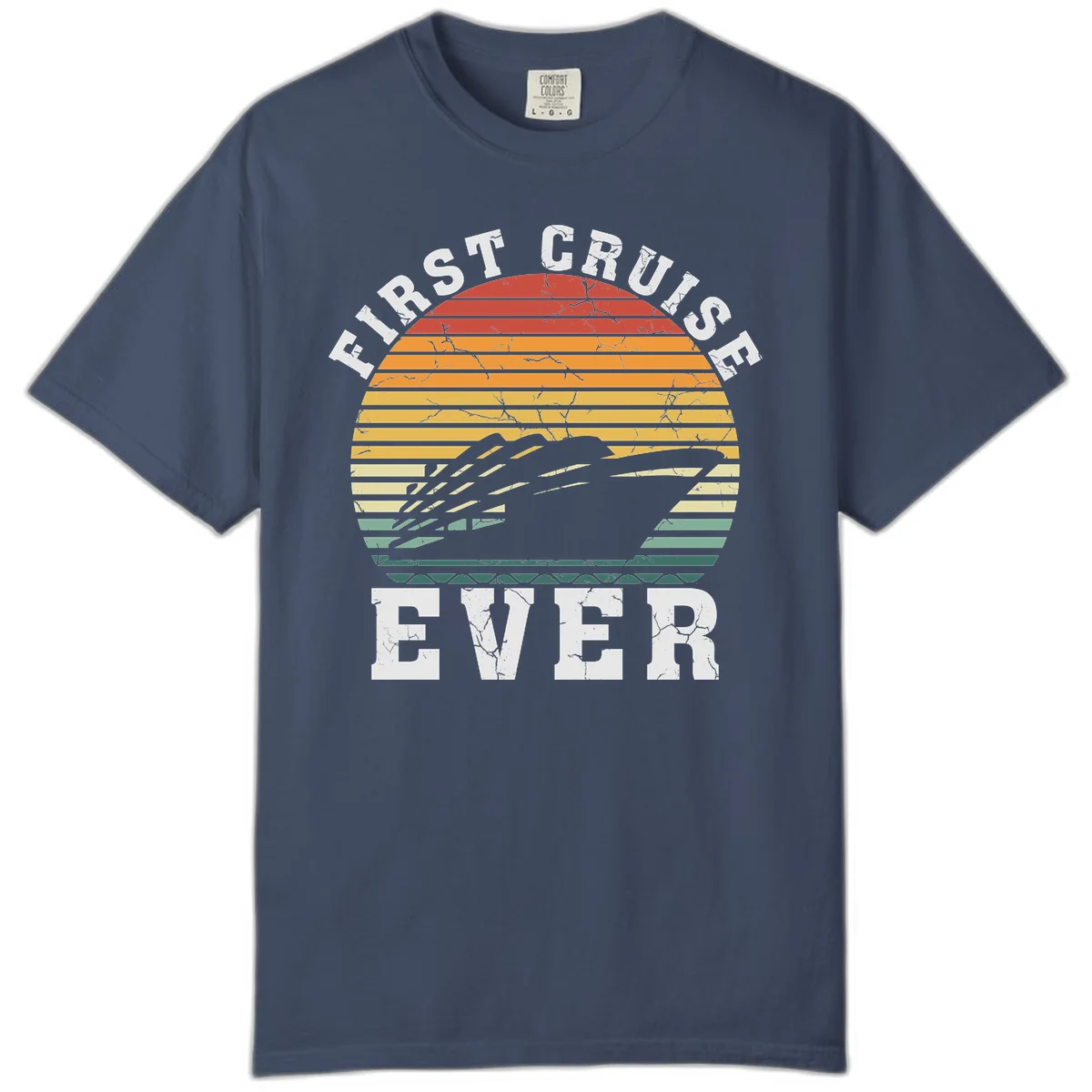 First Cruise Ever Retro Sunset Comfort Color T-Shirt in Midnight