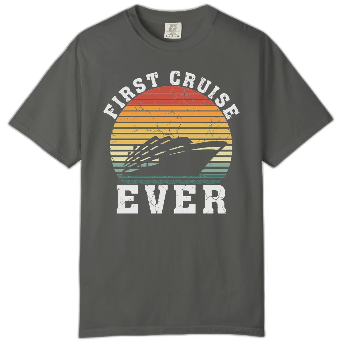 First Cruise Ever Retro Sunset Comfort Color T-Shirt in Pepper